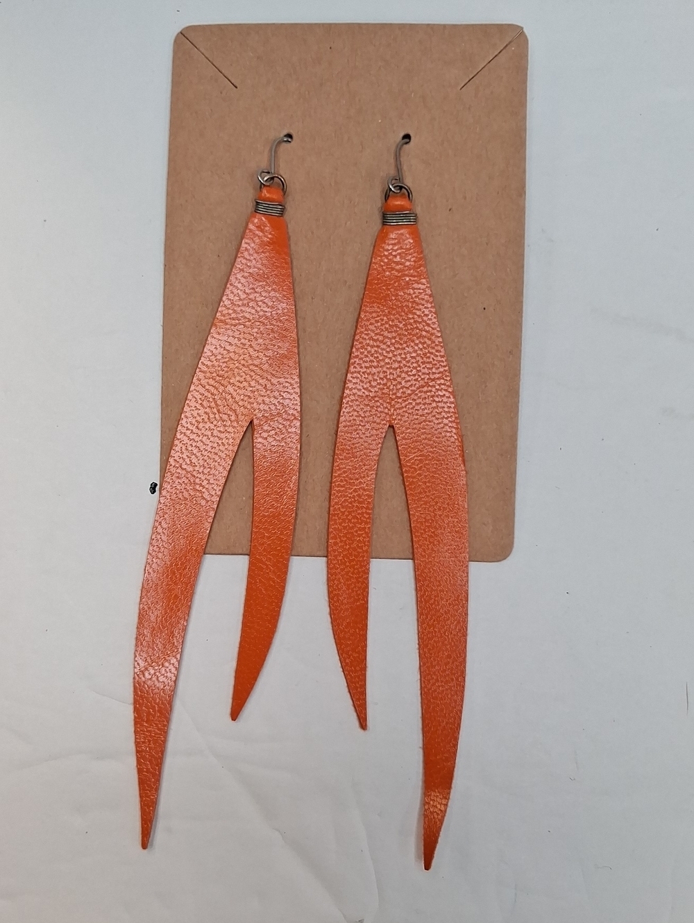 Orange Leather Fringe Earrings Handmade Boho Dangle Earrings
